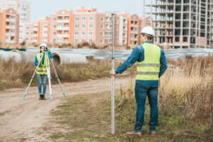 two land surveyors measuring site data