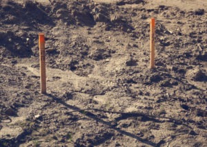 Land surveyors use stakes like these to mark out a proposed site