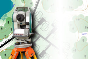 theodolite on background of topographic map